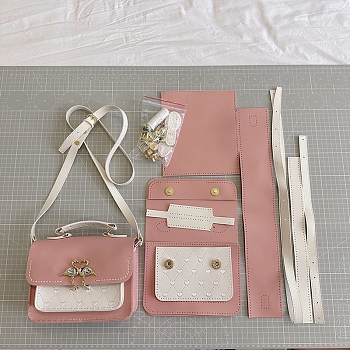 DIY Imitation Leather Flamingo Buckle Crossbody Lady Bag Making Kits, Handmade Shoulder Bags Sets for Beginners, Light Coral, Finish Product: 17x25x7cm