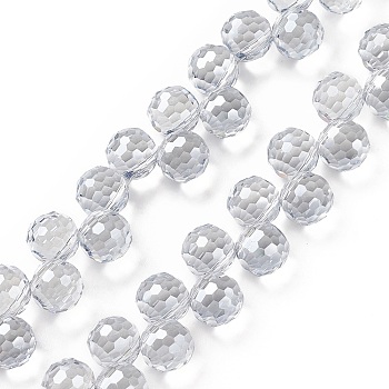 Transparent Glass Beads Strands, Top Drilled, Faceted(96 Facets), Round, Light Grey, 9mm, Hole: 1.5mm, about 71~72pcs/strand, 17.13~17.32 inch(43.5~44cm)
