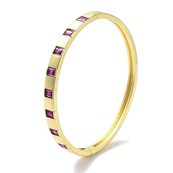 Brass Pave Medium Violet Red Glass Hinged Bangles for Women, Real 18K Gold Plated, Square, Inner Diameter: 2-3/8 inch(5.9cm)