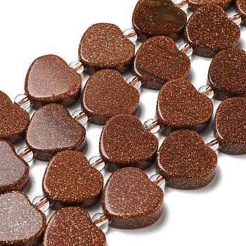 Synthetic Goldstone Beads Strands, with Seed Beads, Heart, 15.5~16x16x5.5~6.5mm, Hole: 1.2mm, about 20pcs/strand, 15.04 inch(38.2cm)