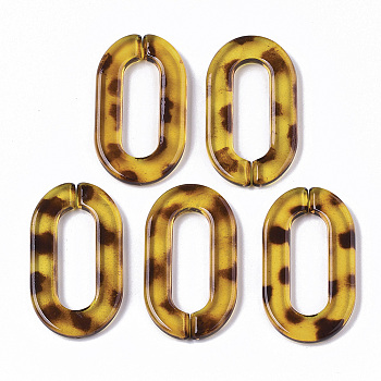 Transparent Acrylic Linking Rings, Quick Link Connectors, Imitation Leopard Skins Pattern, for Cable Chains Making, Oval, Champagne Yellow, 36x21x4mm, Inner Diameter: 24x8mm