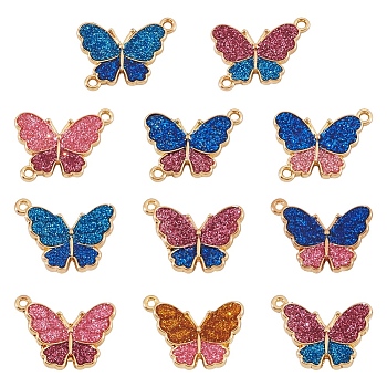 DIY Jewelry Making Finding Kit, Including Butterfly Shape Alloy Pendants & Connector Charms, with Glitter Powder, Mixed Color, 14~15x19.5~20x2~3.6mm, Hole: 1.2~1.3mm, 22Pcs/box