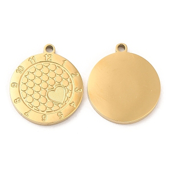 Ion Plating(IP) 316L Surgical Stainless Steel Pendant for Enamel Settings, Flat Round with Heart, Real 18K Gold Plated, Tray: 2.3x3.4mm, 17x15x1mm, Hole: 1.2mm