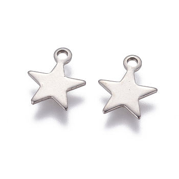 304 Stainless Steel Charms, Star, Stainless Steel Color, 10x8.5x1mm, Hole: 1.4mm