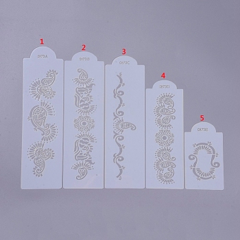 Eco-Friendly Plastic Templates Spray Cake Molds, Surface Cake Decorating Stencil Molds, Flower, White, 320x89x0.4mm/310x89x0.4mm/310x89x0.4mm/245x85x0.4mm/150x84.5x0.4mm, 5pcs/set