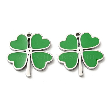 Stainless Steel Color Green Clover Stainless Steel+Enamel Charms
