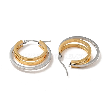 Two Tone 304 Stainless Steel Triple Circle Hoop Earrings for Women(EJEW-I272-01GP)-2