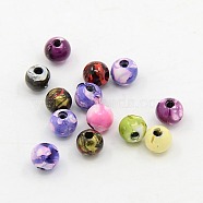 Spray Painted Plastic Acrylic Round Beads, Mixed Color, 6mm, Hole: 1.5mm, about 4500pcs/pound(MACR-L001-05)