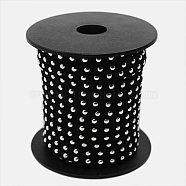 Silver Aluminum Studded Faux Suede Cord, Faux Suede Lace, Black, 5x2mm, about 20yards/roll(LW-D004-01-S)