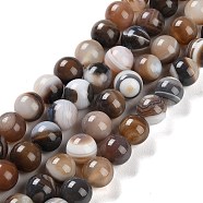 Natural Striped Agate/Banded Agate Beads Strands, Dyed, Round, Camel, 10mm, Hole: 1.2mm, about 19pcs/strand, 7.60''(19.3cm)(G-Z060-A01-C14)