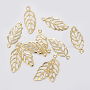 304 Stainless Steel Charms, Leaf, Real 18k Gold Plated, 13x5.5x0.3mm, Hole: 0.8~1mm(STAS-F160-33G)