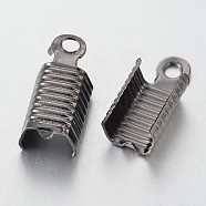 Brass Folding Crimp Ends, Fold Over Crimp Cord Ends, Gunmetal, 13x5mm, Hole: 1mm, Inner Diameter: 4mm(KK-P031-07B)