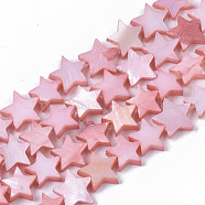 Freshwater Shell Beads Strands, Dyed, Star, Pink, 9~10.5x9.5~11.5x2~3mm, Hole: 1mm, about 38pcs/Strand, 11.8 inch~13.3 inch(SHEL-T014-009F)