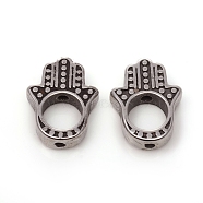 304 Stainless Steel Bead Frames, Hamsa Hand/Hand of Fatima /Hand of Miriam, for Buddhist, Antique Silver, 15x11.5x3.5mm, Hole: 1.2mm, Inner Diameter: 6mm(X-STAS-I134-23AS)