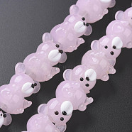 Transparent Handmade Bumpy Lampwork Beads Strands, Bear, Pearl Pink, 19~20x14.5~16.5x16~17.5mm, Hole: 2mm, about 25pcs/strand, 10.79 inch(27.4cm)(LAMP-T007-19-B08)