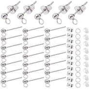 150Pcs 202 Stainless Steel Ball Stud Earring Findings, with 304 Stainless Steel Pins and Vertical Loop, 150Pcs Jump Rings, 300Pcs Ear Nuts, Stainless Steel Color, 14mm, Hole: 2mm, Pin: 0.7mm(STAS-SP0001-52A-P)