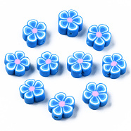 Handmade Polymer Clay Beads, Flower, Dodger Blue, 7~10x7~11x3~5mm, Hole: 1.6mm(CLAY-S096-006C)