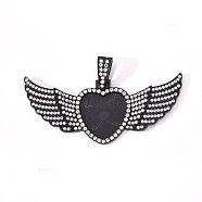 Alloy Pendant Cabochon Settings, with Crystal Rhinestone, Cadmium Free & Lead Free, Heart with Wing, Electrophoresis Black, Tray: 23x25mm, 38.5x88x5mm, Hole: 16x5mm(X-PALLOY-S107-002EB-RS)