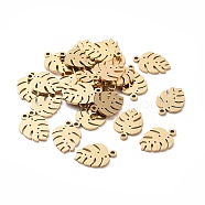 Ion Plating(IP) 304 Stainless Steel Charms, Tropical Leaf Charms, Monstera Leaf, Golden, 13x9x1mm, Hole: 1mm(STAS-S107-05)