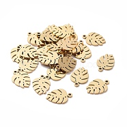 Ion Plating(IP) 304 Stainless Steel Charms, Tropical Leaf Charms, Monstera Leaf, Real 18K Gold Plated, 13x9x1mm, Hole: 1mm(STAS-S107-05)