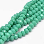 Glass Beads Strands, Faceted Rondelle , Light Sea Green, 8x6mm, Hole: 1mm, about 70pcs/strand, 15.5 inch(GLAA-I033-8mm-28)