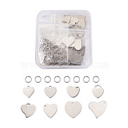 304 Stainless Steel Pendants, Stamping Blank Tag, with Jump Rings, Heart, Stainless Steel Color, 11~18x12~19.5x0.6~1mm, Hole: 1.5~2mm, 160pcs/box(STAS-BT0001-02P)