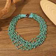 Bohemian Style Glass Bead Multi-layer Necklaces for Daily Wear and Gifting, Green, 19.69 inch(50cm)(BA8447-1)