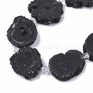 Electroplated Natural Quartz Beads Strands, Solar Quartz, Dyed, Flower, Black, 12~25x12~25x5mm, Hole: 1.2mm, about 9~10pcs/strand, 7.87 inch(20cm)(G-R461-04A)