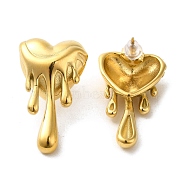 304 Stainless Steel Stud Earrings, Melting Heart, Real 18K Gold Plated, 32.5x18.5mm(EJEW-Q796-06G)