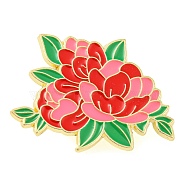 Flower Theme Enamel Pins, Golden Zinc Alloy Brooches for Backpack Clothes Women, Red, 22x30x1mm(JEWB-D024-01B-G)