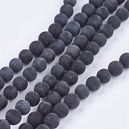 Natural Black Stone Bead Strands, Round, Black, 8mm, Hole: 1mm, about 46pcs/strand, 14.76 inch(G-R193-01-8mm)