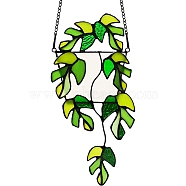 Plant Acrylic Leaf Window Hanging Decorations, with Iron Chains and Hook, for Home Garden Decor, Green, 210x117mm(PW-WG93007-03)
