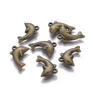 CCB Plastic Pendants, Dolphin Shape, Antique Bronze, 21x17x5mm, Hole: 1.8mm(CCB-P006-034AB)