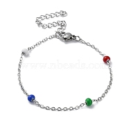 304 Stainless Steel Cable Chain Bracelet with Enamel Rondelle Beaded, Satellite Chains Bracelet, Colorful, 6-1/4 inch(16cm)(BJEW-G683-02P-01)