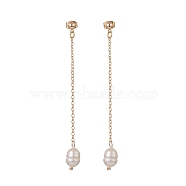 Natural Pearl Dangle Stud Earrings, Golden Brass Chain Tassel Earrings for Women, Oval, 72mm, Pin: 0.7mm(EJEW-JE05221-02)