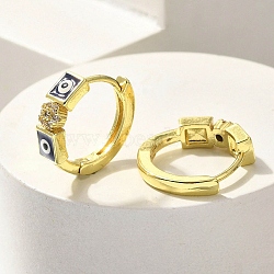 Brass Clear Cubic Zirconia Hoop Earrings, Evil Eye, Real 18K Gold Plated, 14.5x4.5mm(EJEW-M047-07G)