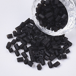 6/0 Two Cut Glass Seed Beads, Hexagon, Opaque Frosted Colours, Black, 3.5~5x3.5~4mm, Hole: 1mm, about 4500pcs/bag(SEED-S033-02B-01)