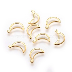 304 Stainless Steel Charms, Moon, Real 18K Gold Plated, 15x9x1mm, Hole: 1mm(STAS-P227-20G)