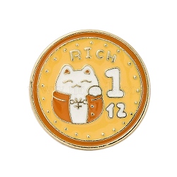 Lucky Cat Enamel Pins, Zinc Alloy Cute Kitten Brooches for Backpack Clothes, Golden, 25mm(JEWB-S032-01G)