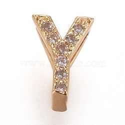 Golden Plated Brass Micro Pave Cubic Zirconia Slide Charms, Letter, Clear, Letter.Y, 7~7.5x1.5~6.5x3mm, Hole: 6x1mm(ZIRC-L075-61Y-G)