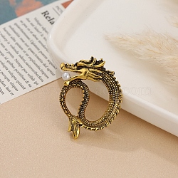 Dragon Men's Alloy Brooch for Backpack Clothes, with Plastic Beads, Antique Golden, 33x26mm(PW-WG39140-06)