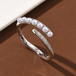 Brass Micro Pave Cubic Zirconia Cuff Open Rings, with ABS Plastic Pearls, Cadmium Free & Lead Free, Long-Lasting Plated, Rack Plating, Platinum, 8.5mm, Inner Diameter: 18mm(RJEW-C158-01P)