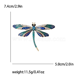 Enamel Pin, Alloy Rhinestone Brooch for Backpack Clothes, Dragonfly, Golden, Teal, 74x50mm(PW-WG557A3-01)