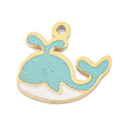 Ion Plating(IP) 304 Stainless Steel Charms, Sea Animal Theme Enamel Charms, Real 14K Gold Plated, Whale, 9.5x10x0.8mm, Hole: 0.8mm(STAS-N103-194G-01)