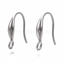 Tarnish Resistant 304 Stainless Steel Earring Hooks, Ear Wire, with Horizontal Loop, Stainless Steel Color, 14x11.5x3mm, Hole: 2mm, 18 Gauge, Pin: 1mm(STAS-S079-163)