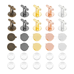 DIY Blank Dome Brass Cufflinks Making Kit, Mixed Color, Cuff Button: 19x18x16mm, Tray: 14mm(DIY-UN0056-01)