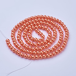 Glass Pearl Beads Strands, Pearlized, Round, Peach, Size: about 6mm in diameter, hole: 1mm, about 140pcs/strand, 32 inch(HY6mm85)