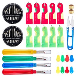 Sewing Tools Kits, Include U Shape Sewing Scissors, Seam Ripper, Steel Sewing Needles, Iron Sewing Thimbles, Mixed Color(TOOL-NB0001-51)