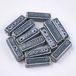 Handmade Porcelain Beads, Fancy Antique Glazed Porcelain, Cuboid, Light Steel Blue, 23~29x7~10x7~10mm, Hole: 2.5~3mm(PORC-S498-28N)