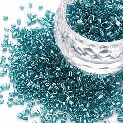 Glass Bugle Beads, Transparent Colours Luster, Dark Cyan, 2.5~3x2mm, Hole: 0.9mm, about 15000pcs/pound(SEED-S032-11A-120A)